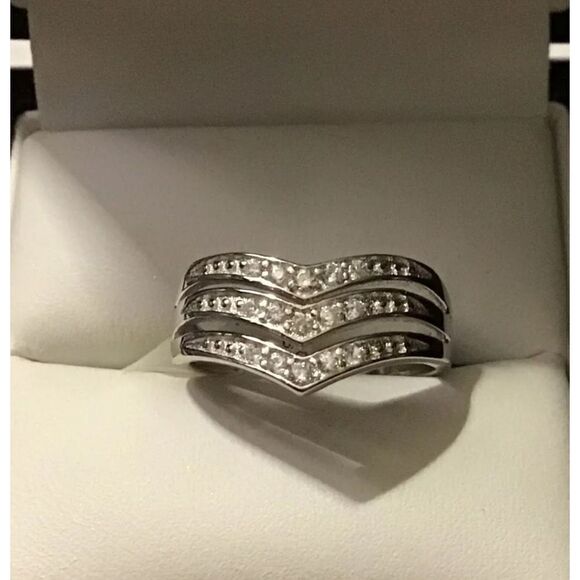 Elegant 1 Ct. Triple Row Channel Set Round Sim Diamond Band Ring Sz 8 - Picture 1 of 3